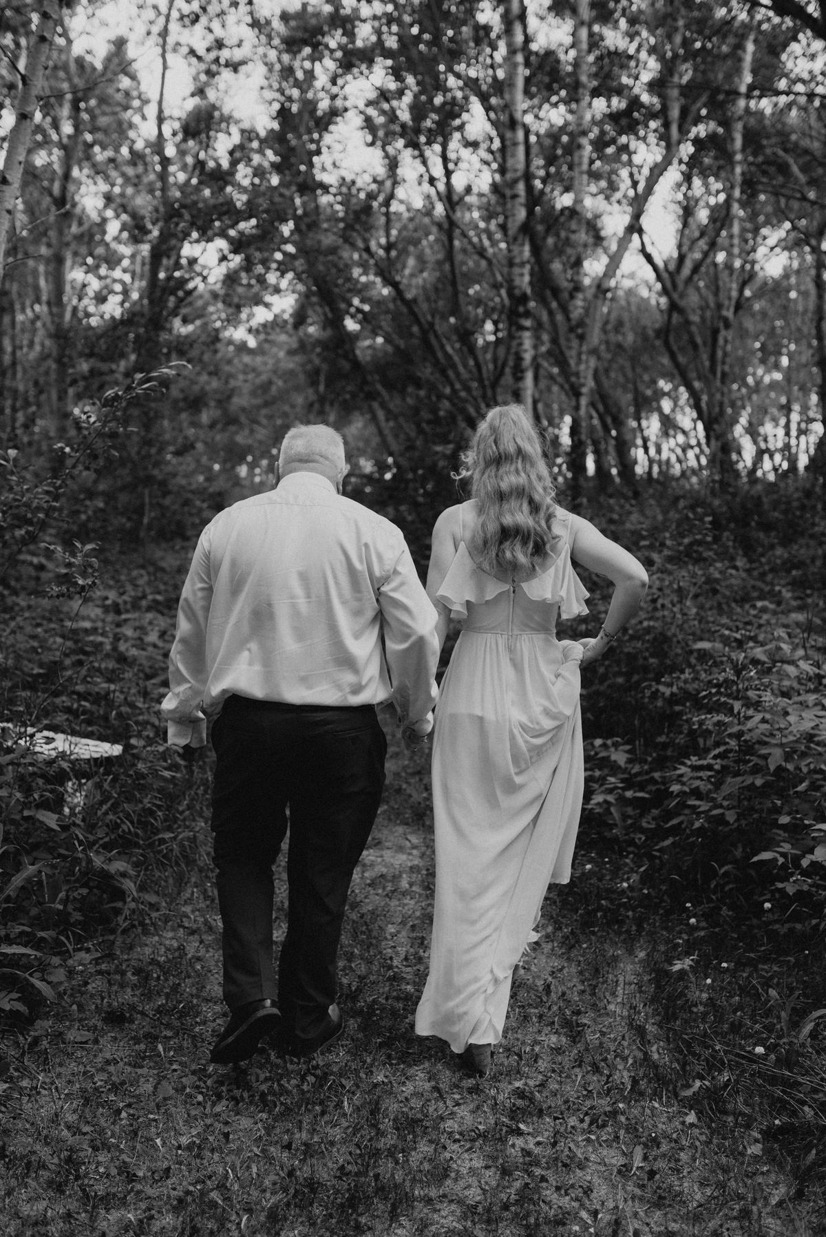 Bride in birch forest at Deer Meadow Farm Manitoba — Ngo Photography