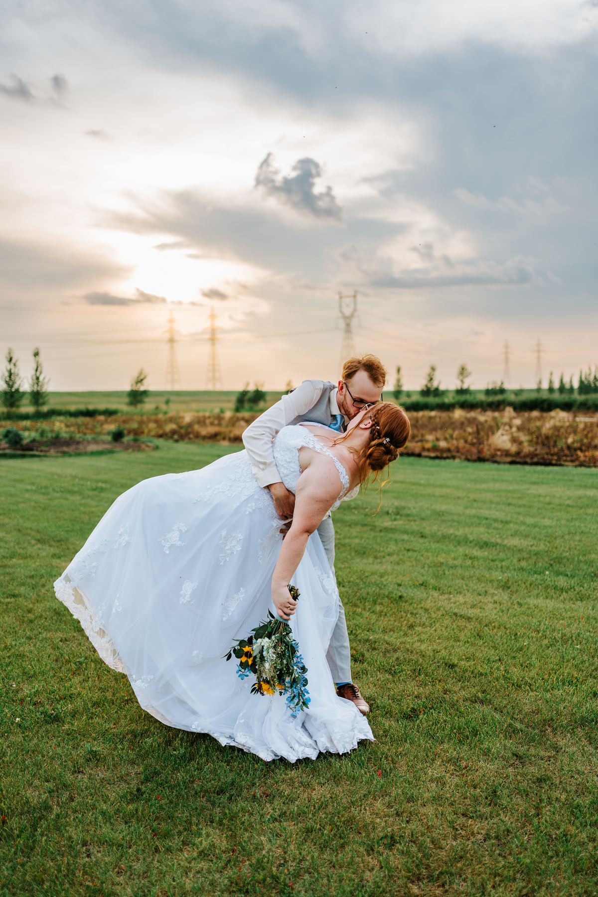 Alysia and Josh golden hour portrait at Deer Meadow Farm Manitoba wedding — photography by Chris Ngo