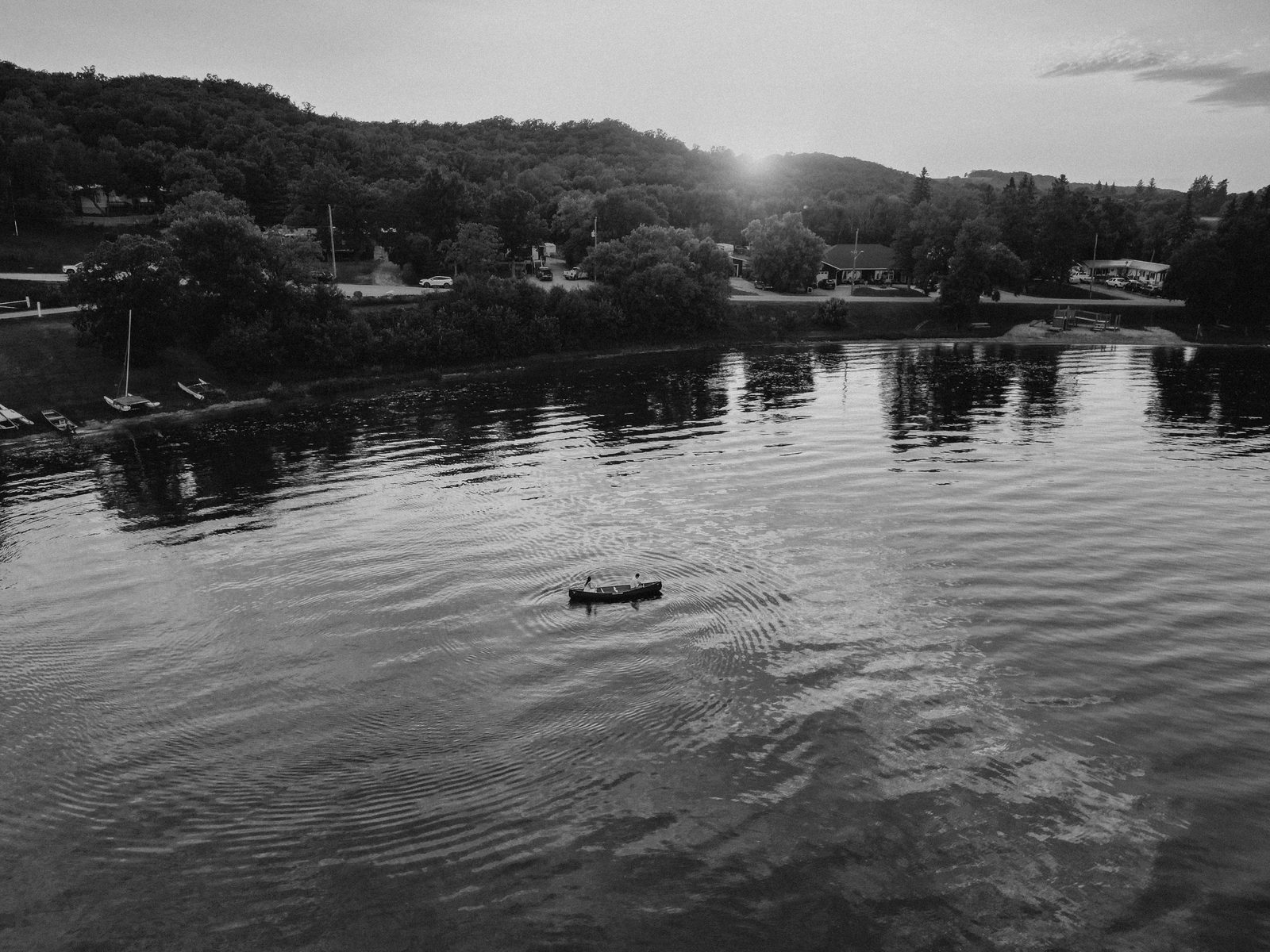 Aerial drone evening photograph at Pelican Yacht Club — Ninette, Manitoba