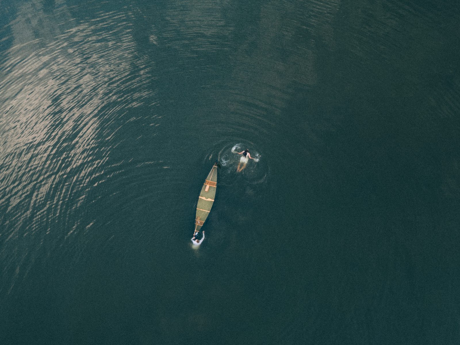 Aerial drone of the lake swim at Pelican Yacht Club — Ninette, Manitoba