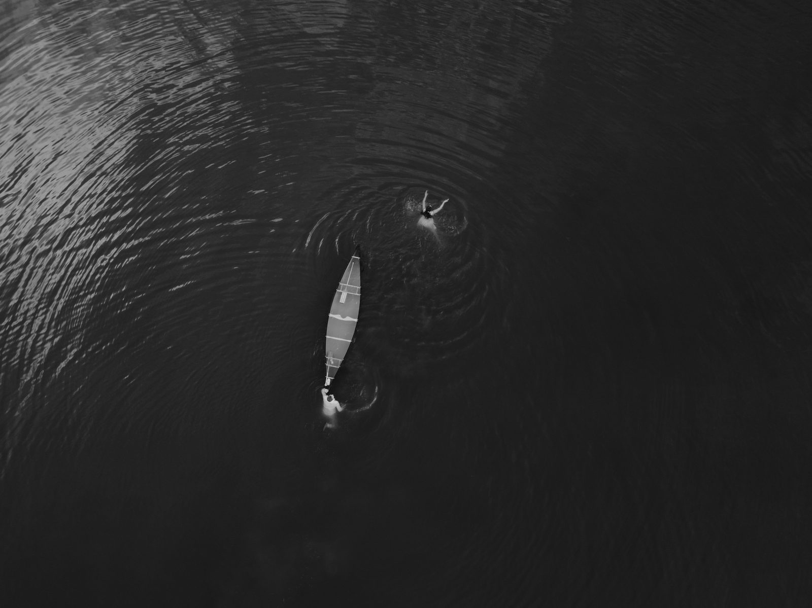 Aerial drone photograph over Pelican Lake at evening — Ninette, Manitoba