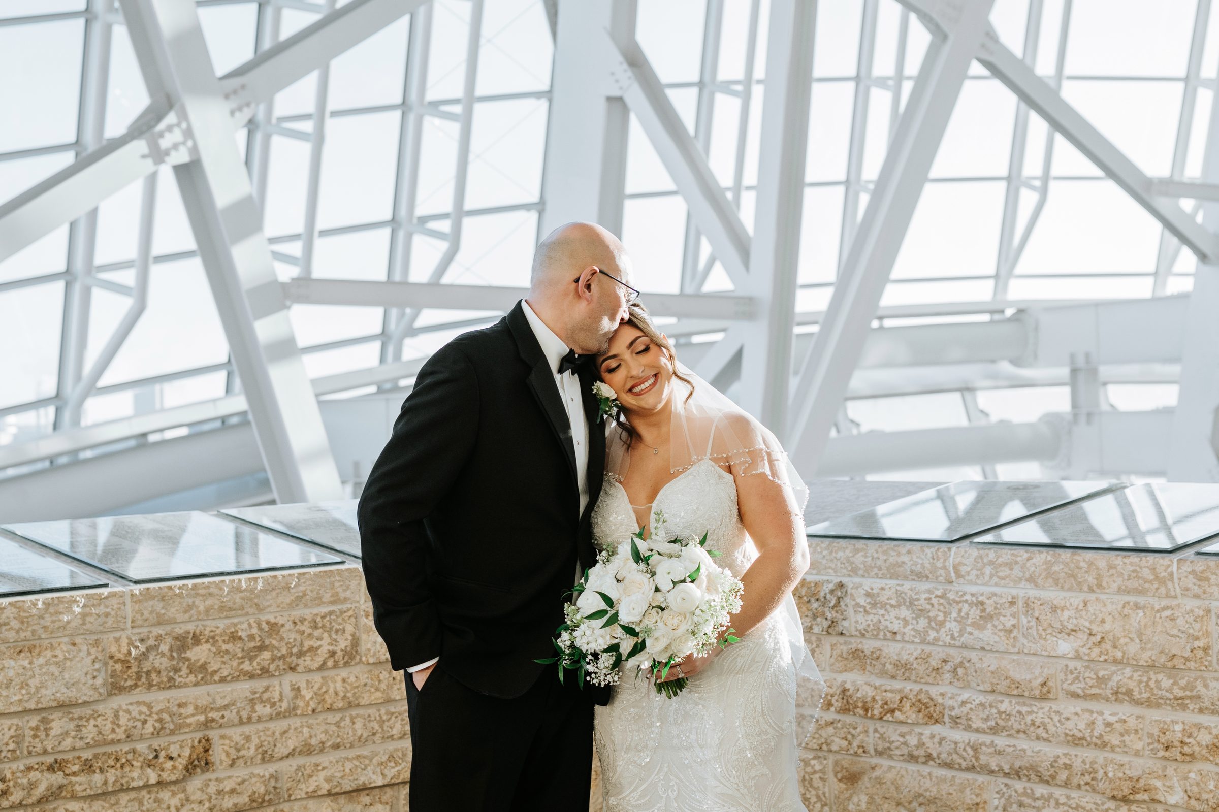 Wedding couple portrait at Canadian Museum for Human Rights Winnipeg