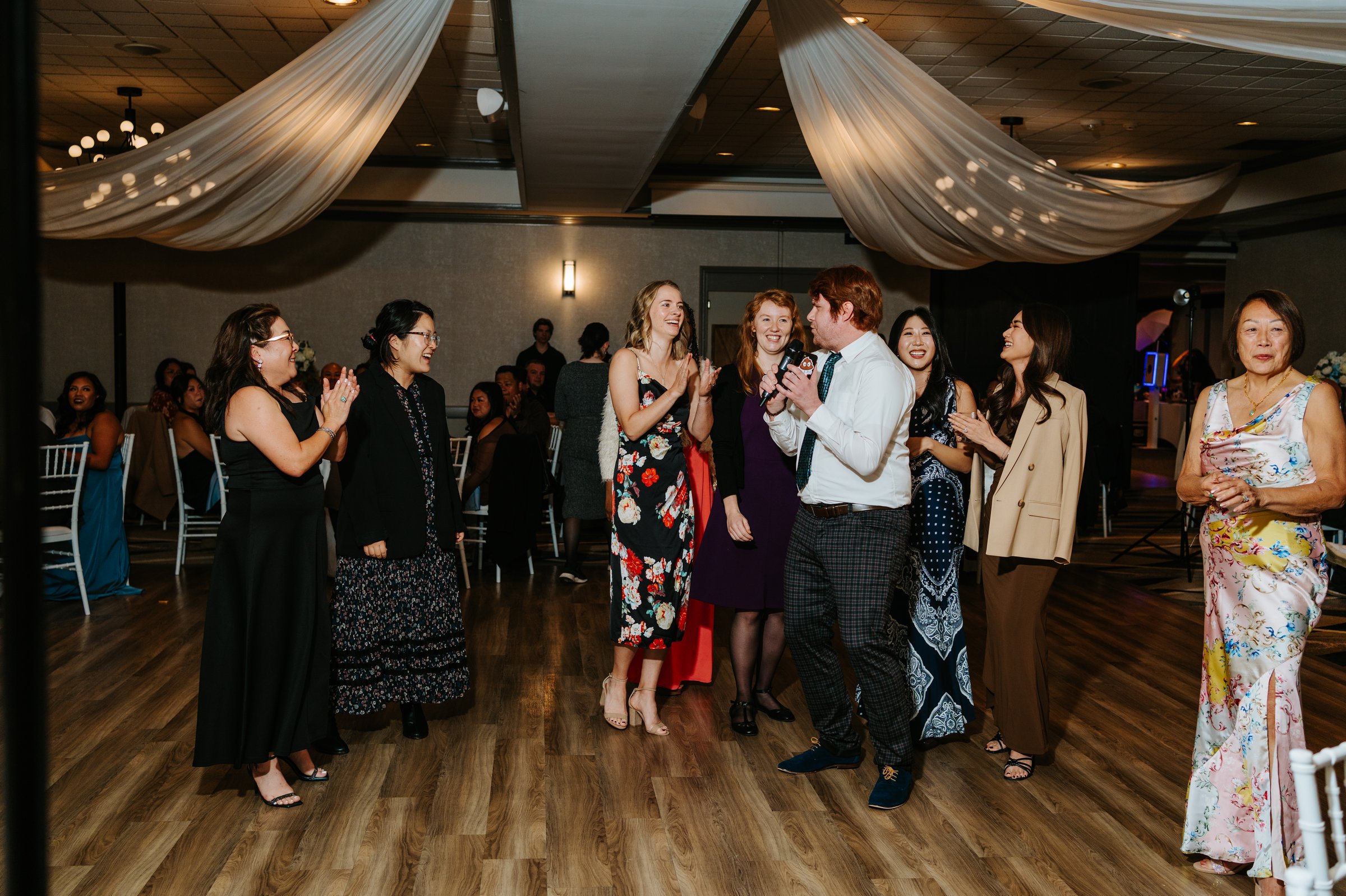 Dance floor at Bel Acres Diner Hall — Gin and Marieanne wedding reception dancing, photography by Chris Ngo, Ngo Photography