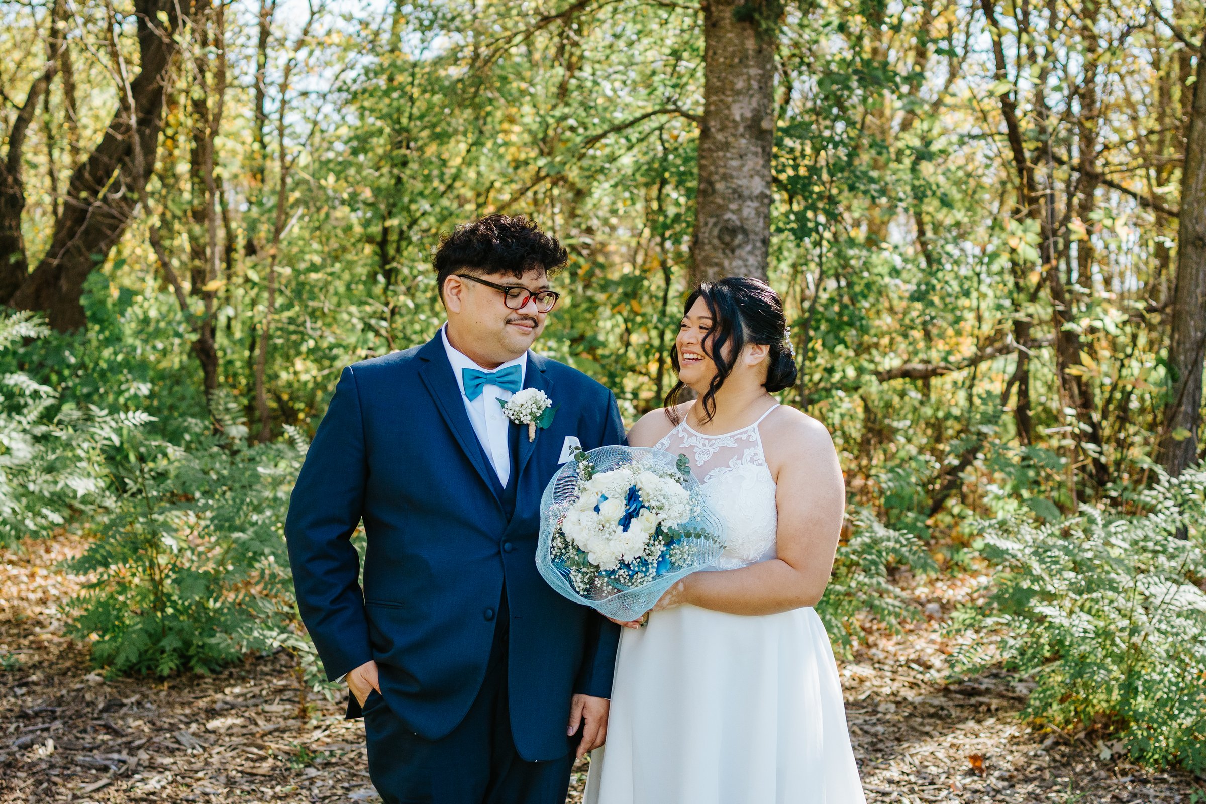 Intimate portrait of Gin and Marieanne after their first look at Bel Acres — fall wedding photography by Ngo Photography