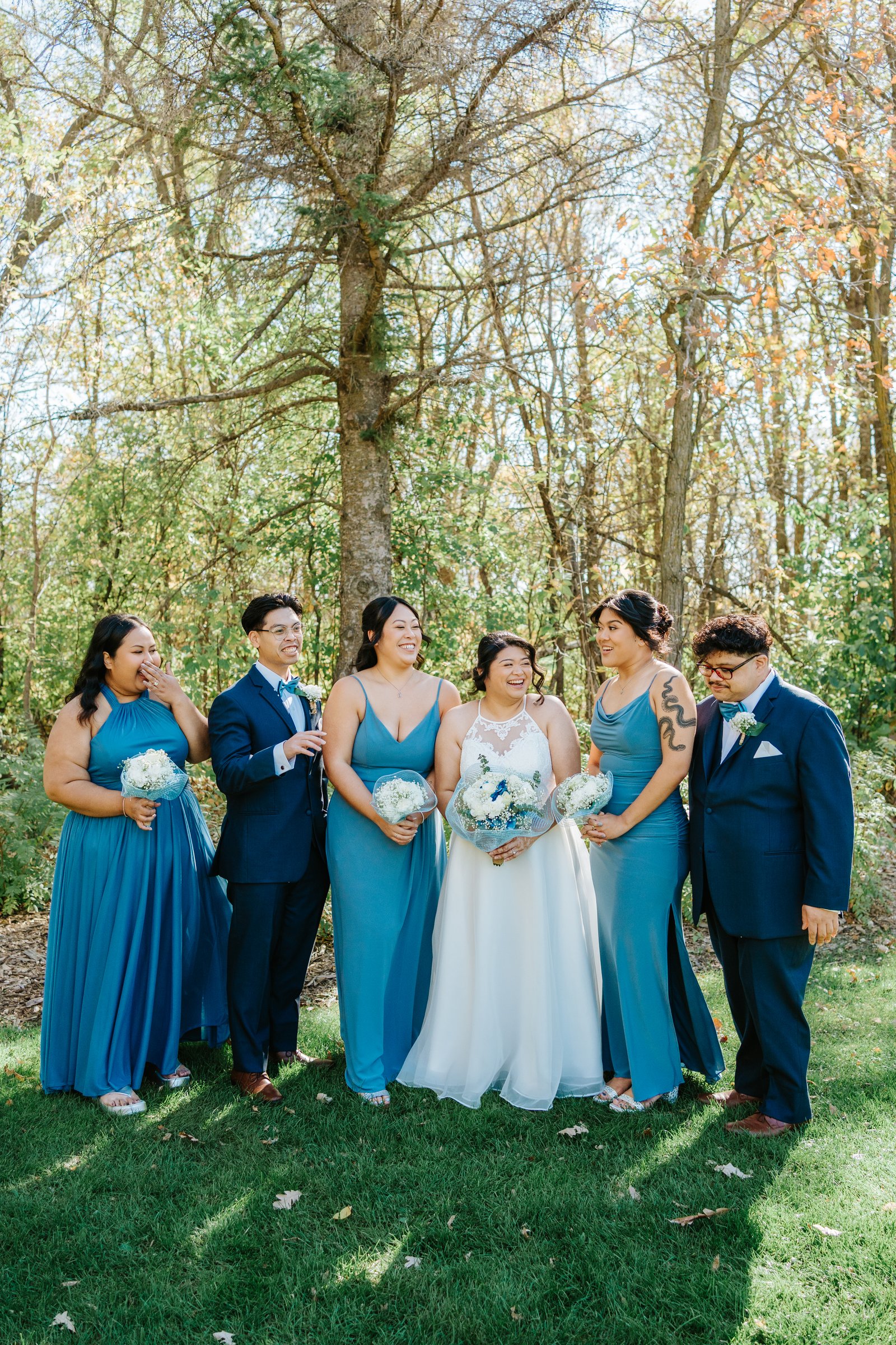 Close portrait of Gin and Marieanne after their first look on the Bel Acres course — October 2025 wedding photography by Ngo Photography