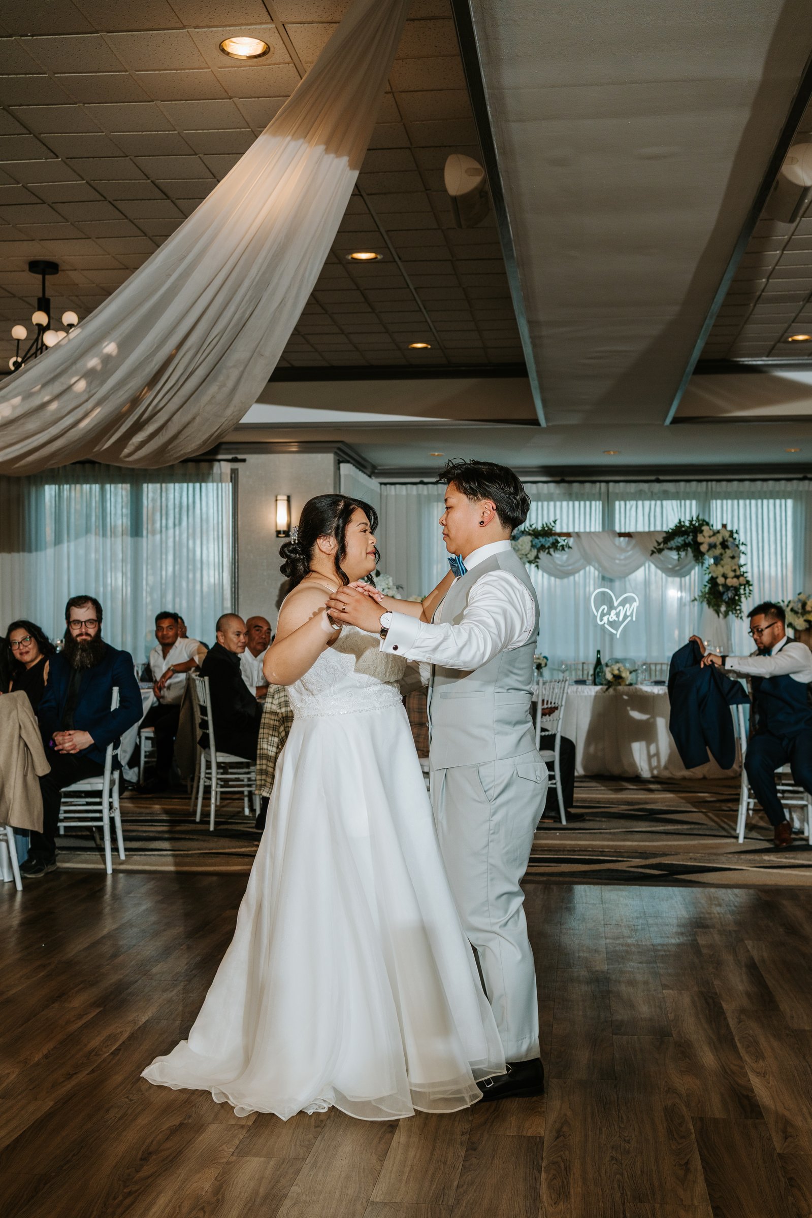 First dance in the Bel Acres Diner Hall — Gin and Marieanne wedding photography by Ngo Photography