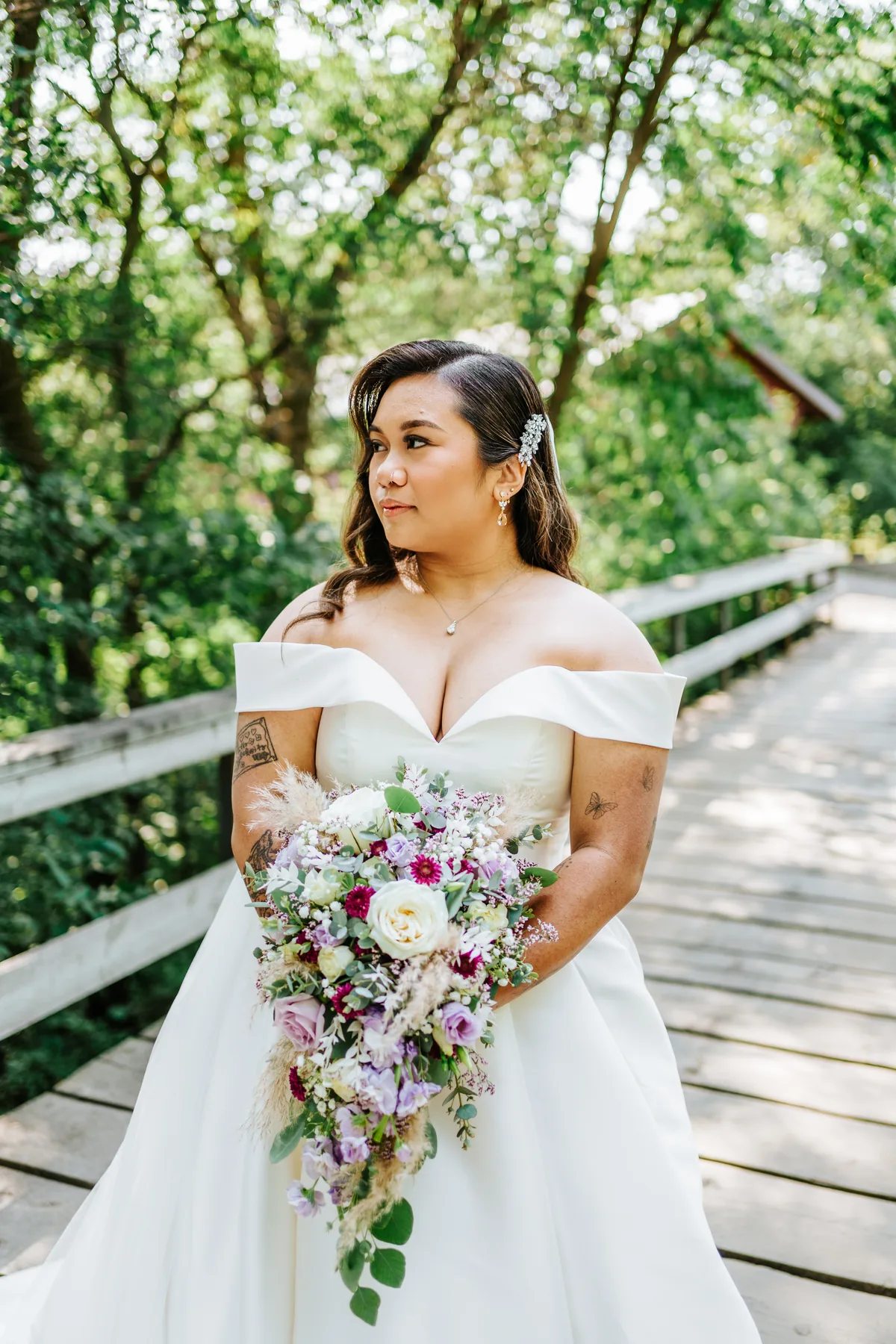 Bride and groom portrait among the greenery at Bridges Golf Course, Winnipeg