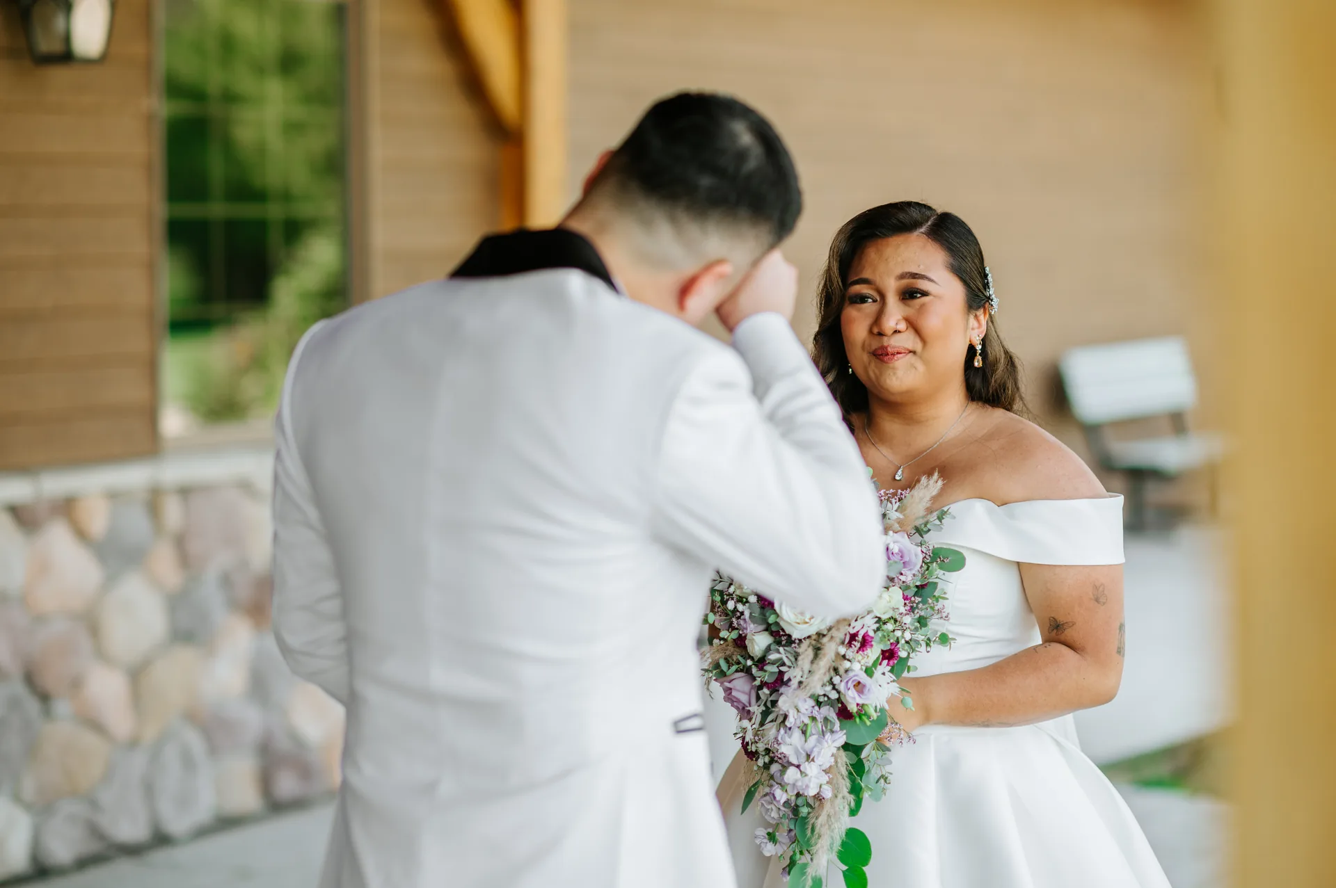 Just married kiss at the altar, Bridges Golf Course outdoor ceremony, Winnipeg