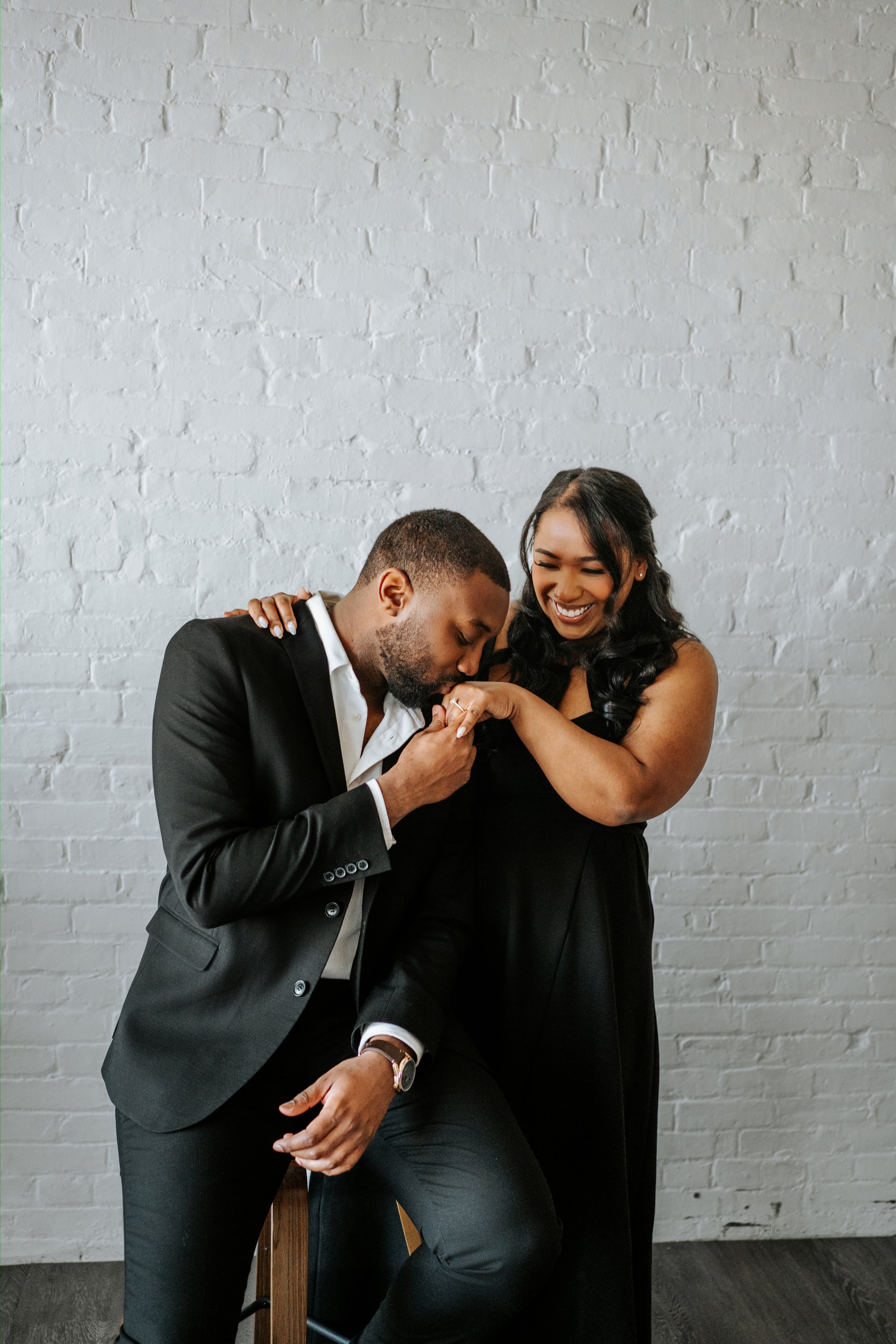 Jordan and Jaida close portrait in the studio with directional window light — engagement photography by Ngo Photography