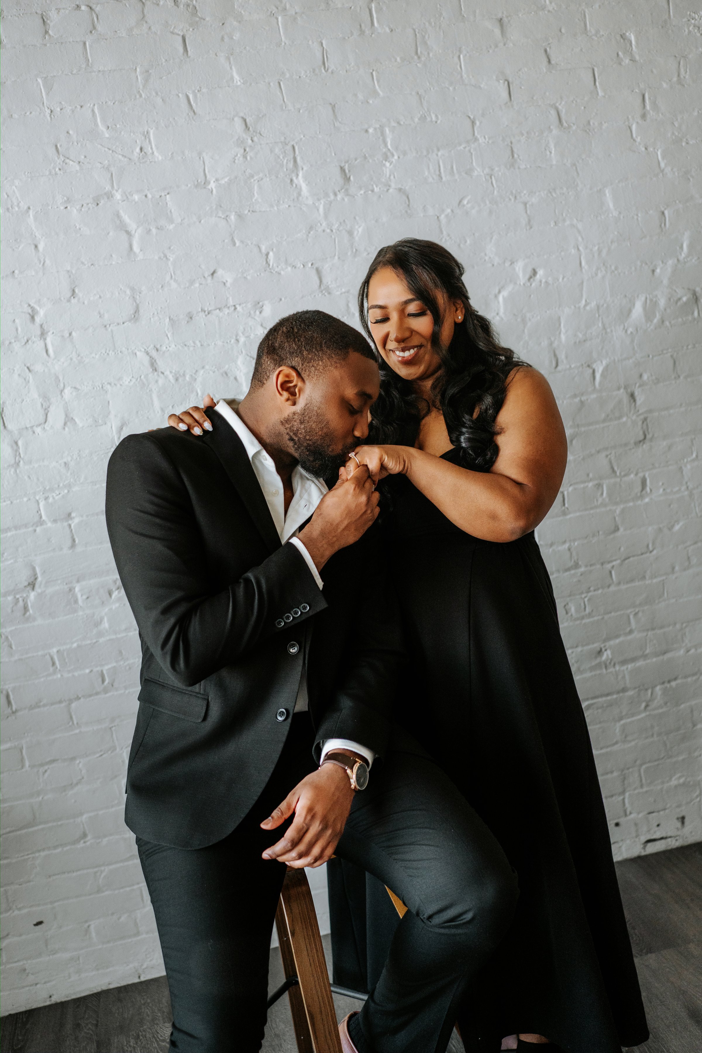 Close portrait of Jaida and Jordan in the photography studio — downtown Winnipeg engagement session by Ngo Photography