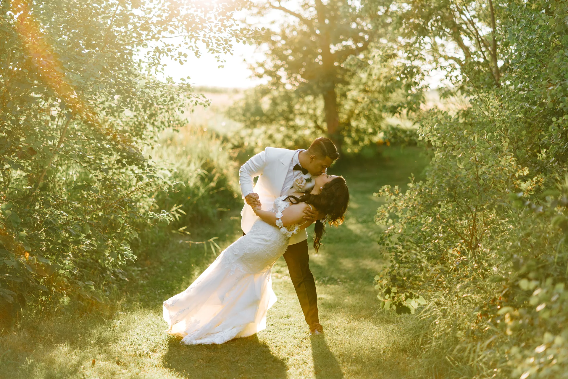 Sunset portraits of Jay and Mark at Hawthorne Estates, golden Manitoba light