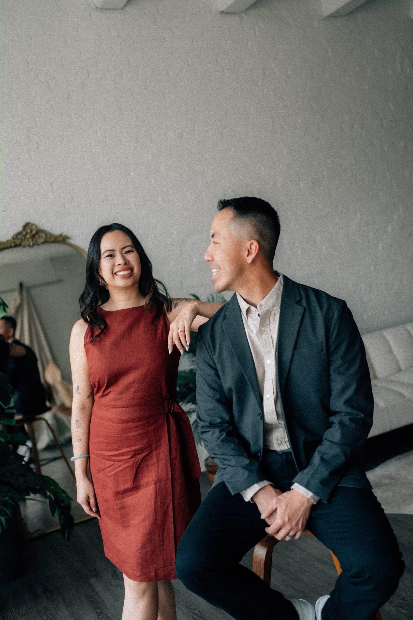 Monica and Jason close portrait in the studio before Kum Koon Garden — Winnipeg Chinese Vietnamese engagement photography by Chris Ngo