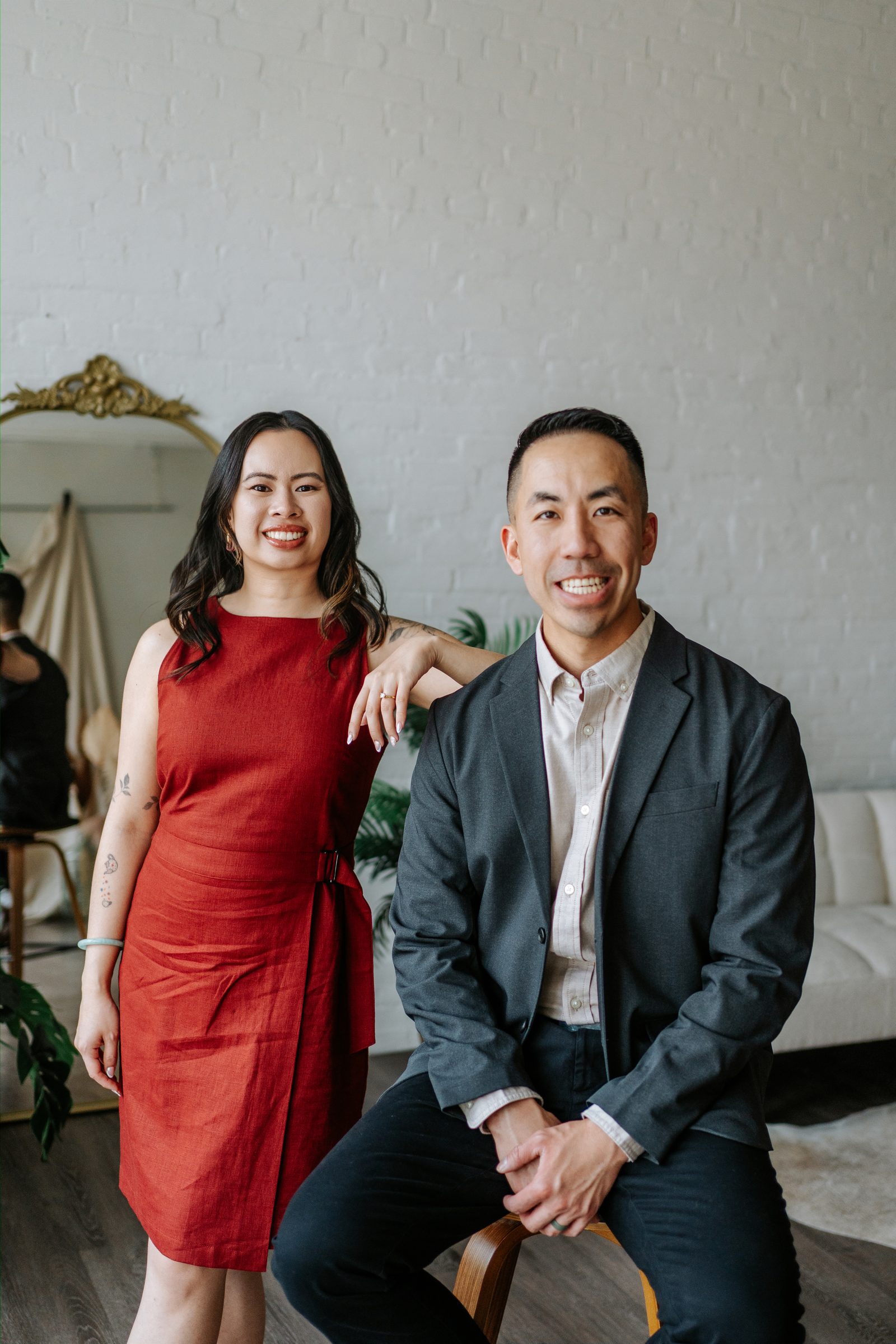 Jason and Monica portrait in the studio before heading to Kum Koon Garden — engagement photography by Ngo Photography