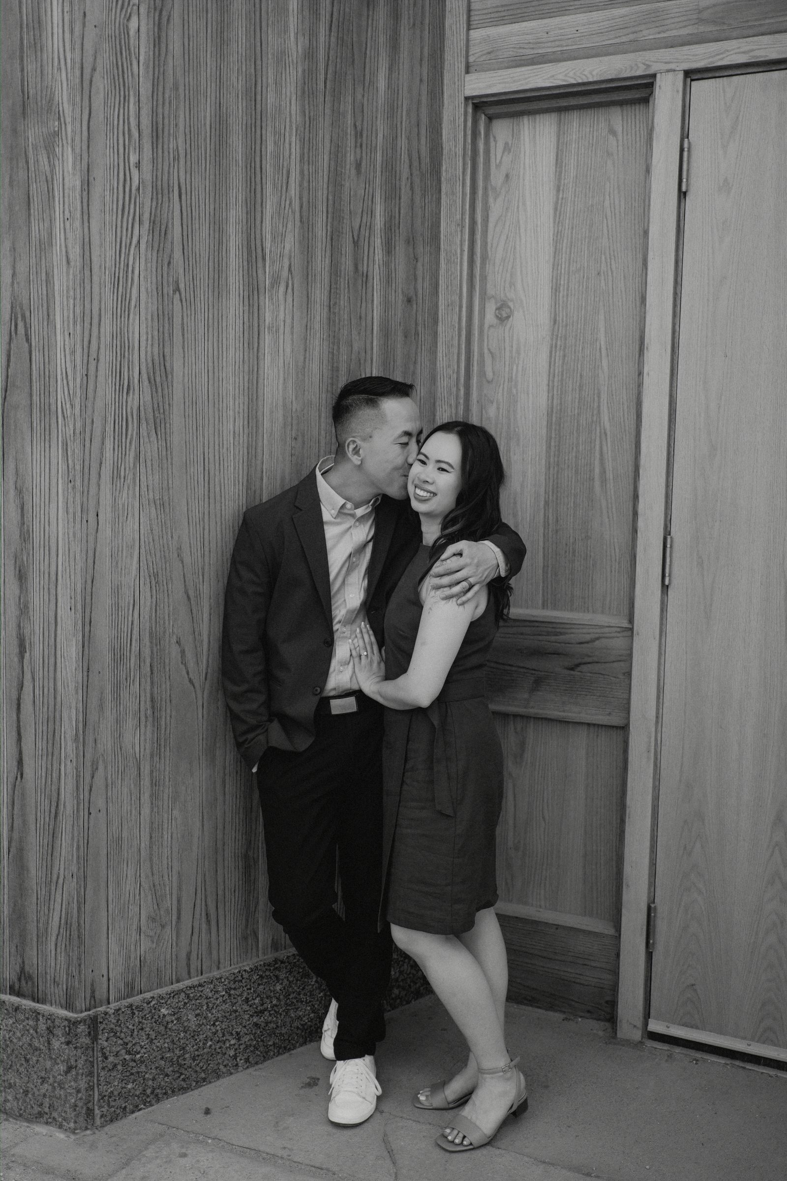 Close portrait of Monica and Jason in second-look outfits — engagement photography by Ngo Photography Winnipeg