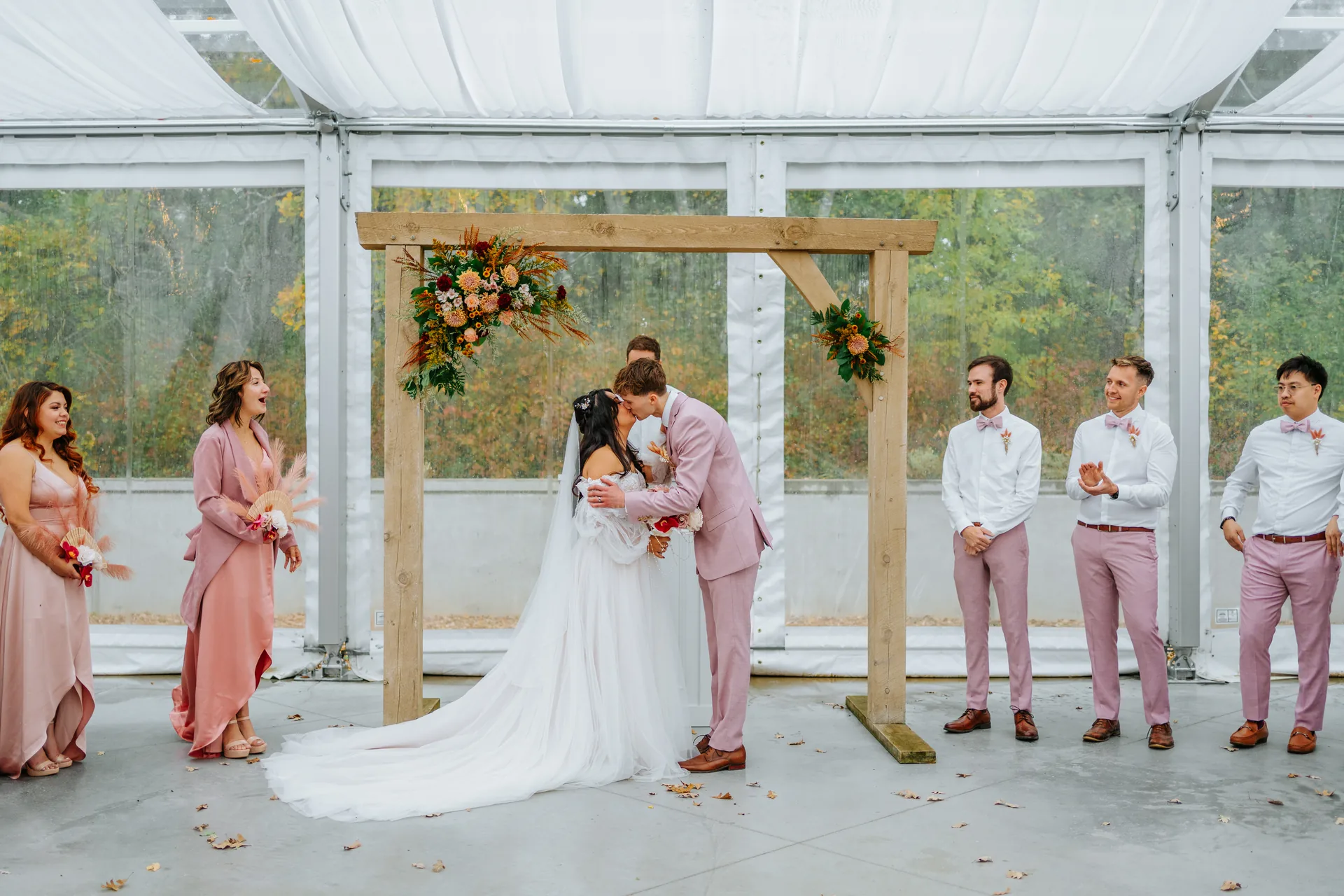 Close intimate portrait of Paola and Riley during their vow exchange at Oakland Estates Manitoba wedding