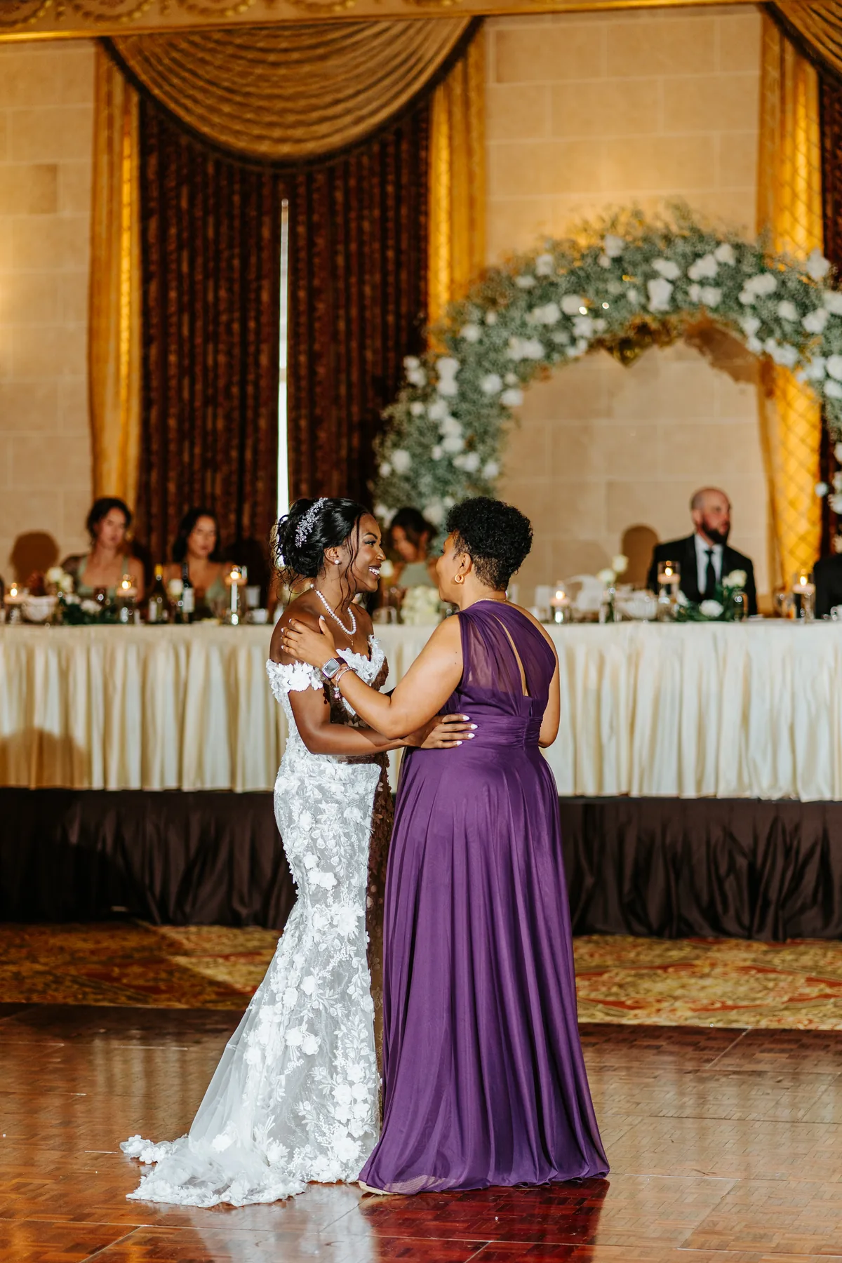 Bride and mother dancing on the Provencher Ballroom floor at the Fort Garry Hotel, Winnipeg