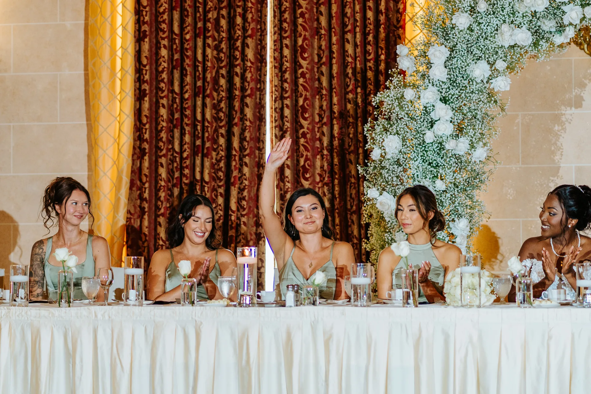 Bridesmaids at the head table during the Fort Garry Hotel wedding reception, Winnipeg