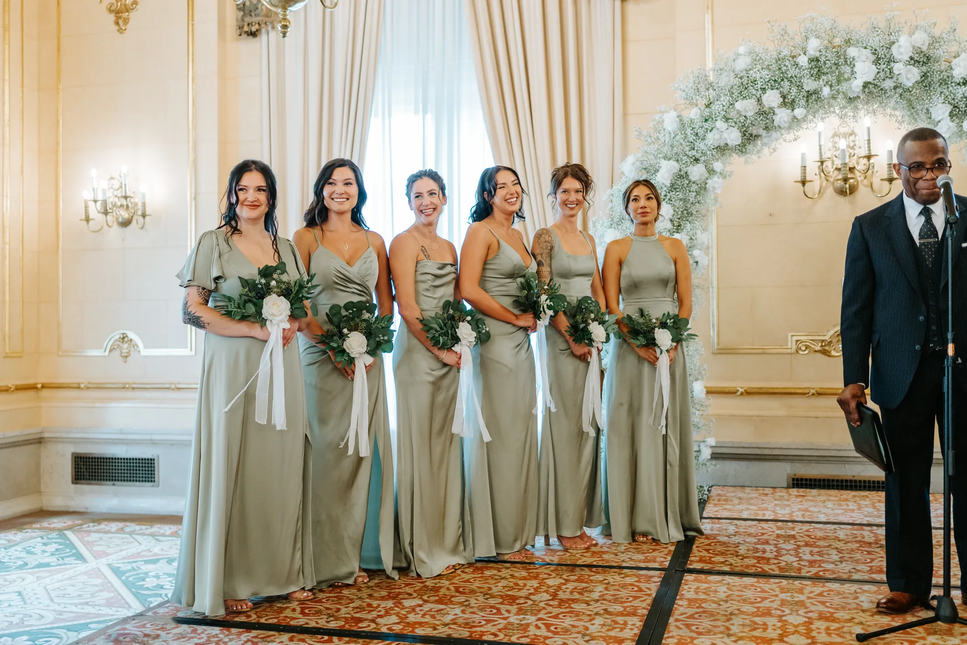 Wedding ceremony guests seated in the Provencher Ballroom at the Fort Garry Hotel, Winnipeg