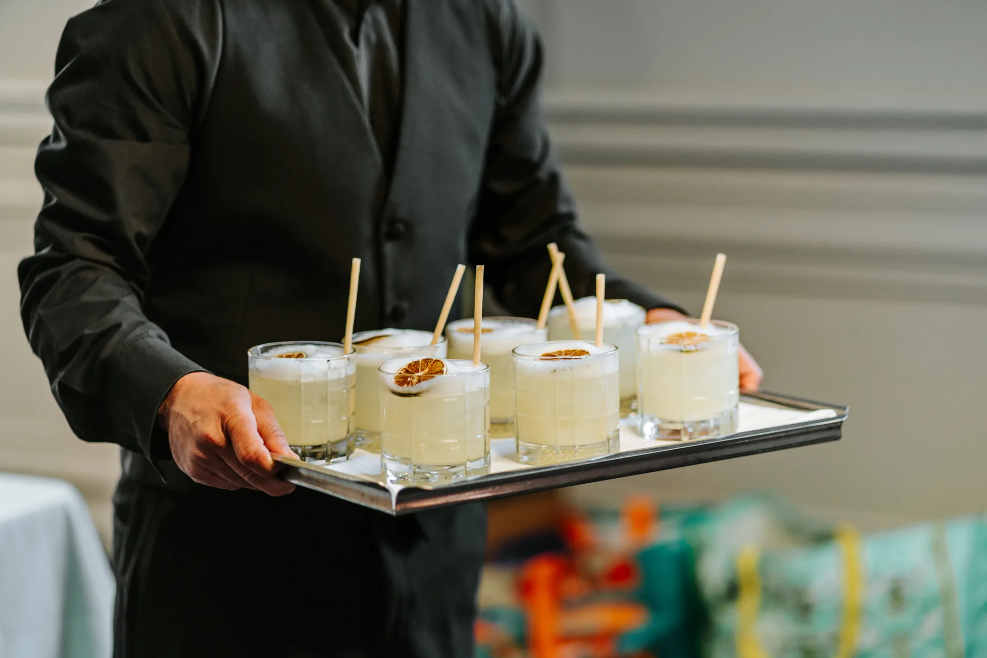 Cocktail service tray at the Fort Garry Hotel on Stephanie and Brock's wedding day, Winnipeg