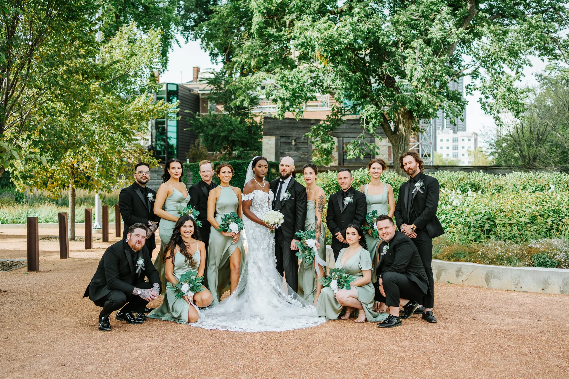 Full wedding party portrait at The Forks, Winnipeg — Fort Garry Hotel wedding