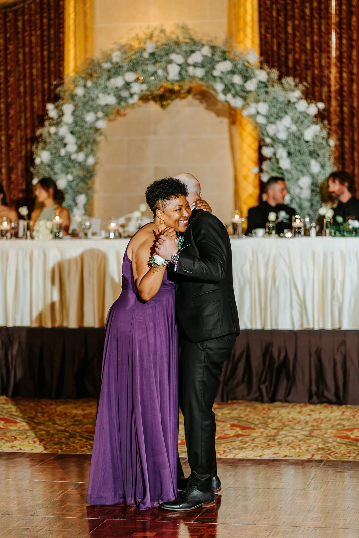 Groom and mother dancing in the Provencher Ballroom at the Fort Garry Hotel, Winnipeg
