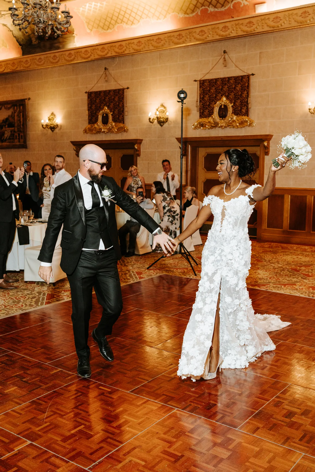The Provencher Ballroom at the Fort Garry Hotel set for Stephanie and Brock's wedding reception, Winnipeg