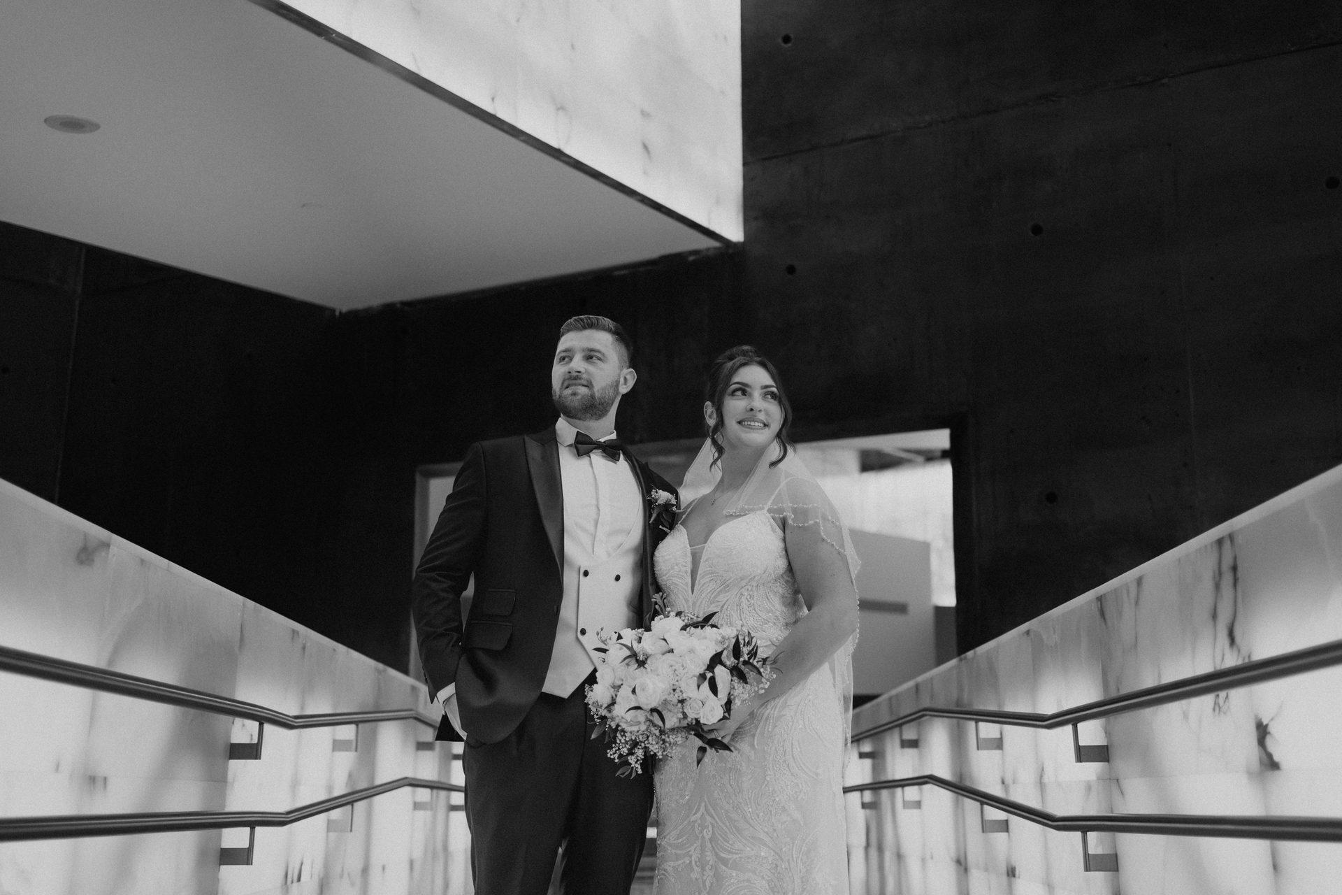 Couple on the alabaster stairwell at the Canadian Museum for Human Rights, Winnipeg