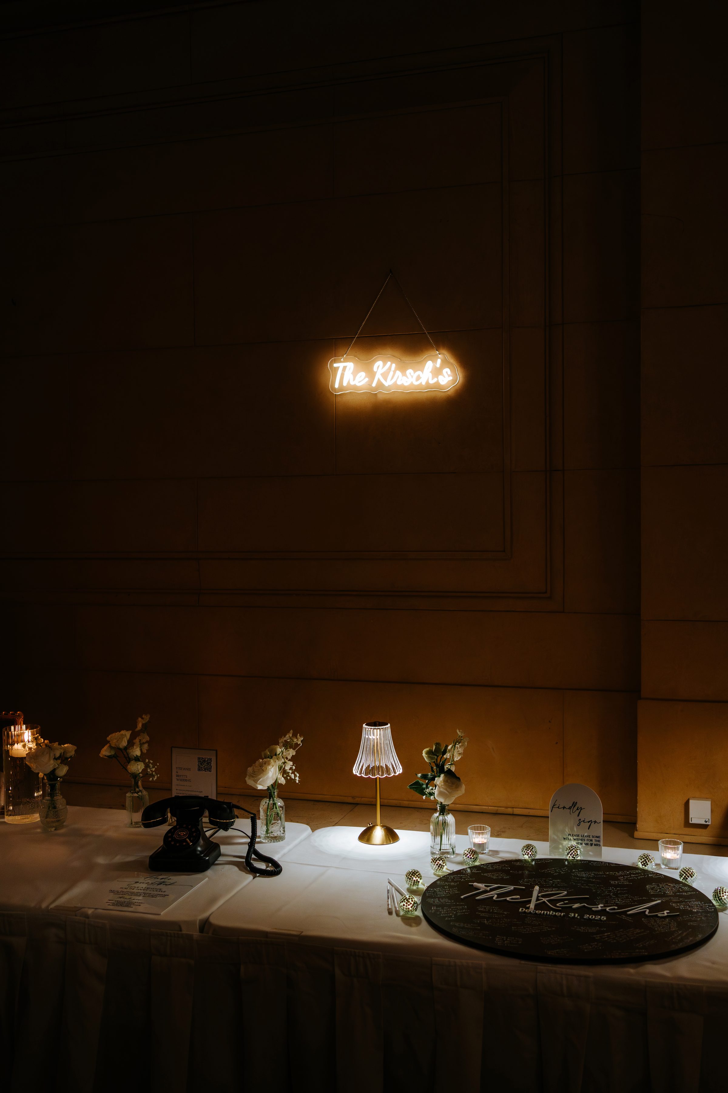 Custom neon sign at Stef and Brett's wedding reception — wedding details photography by Ngo Photography Winnipeg