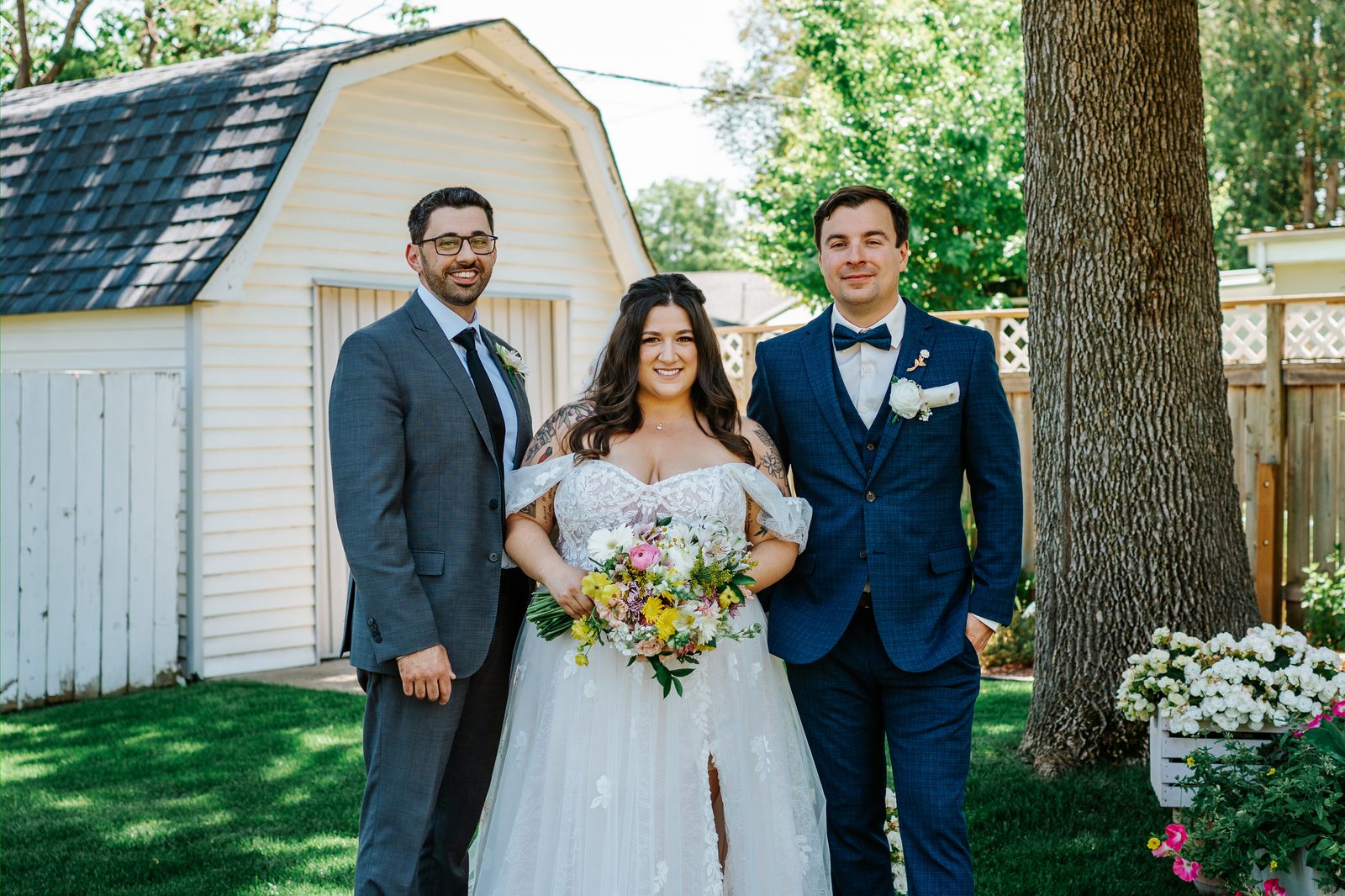 Couple portraits in the backyard garden — Stephanie and Drew, Caboto Centre Winnipeg wedding by Chris Ngo, Ngo Photography