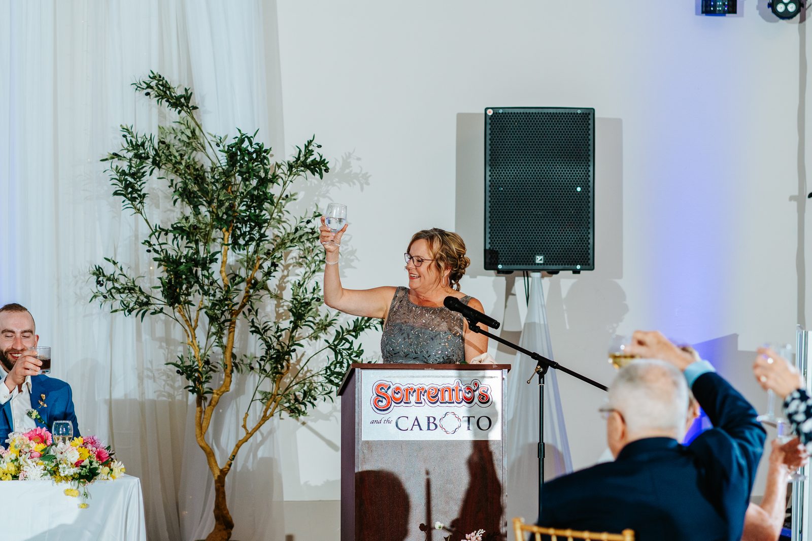 Wide reception shot in the Caboto Centre Mauro Hall — Stephanie and Drew's Winnipeg wedding, photography by Chris Ngo