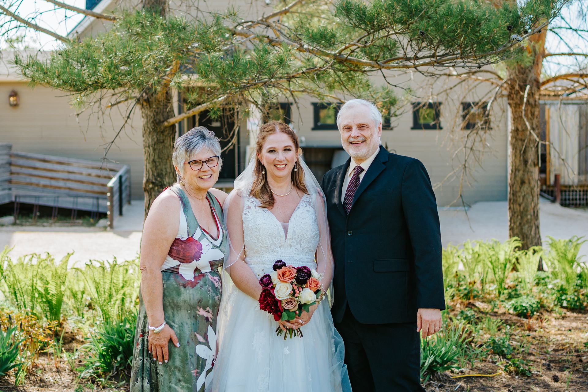 Three flower girls group portrait in blush pink dresses at Pineridge Hollow garden wedding, Winnipeg, Manitoba