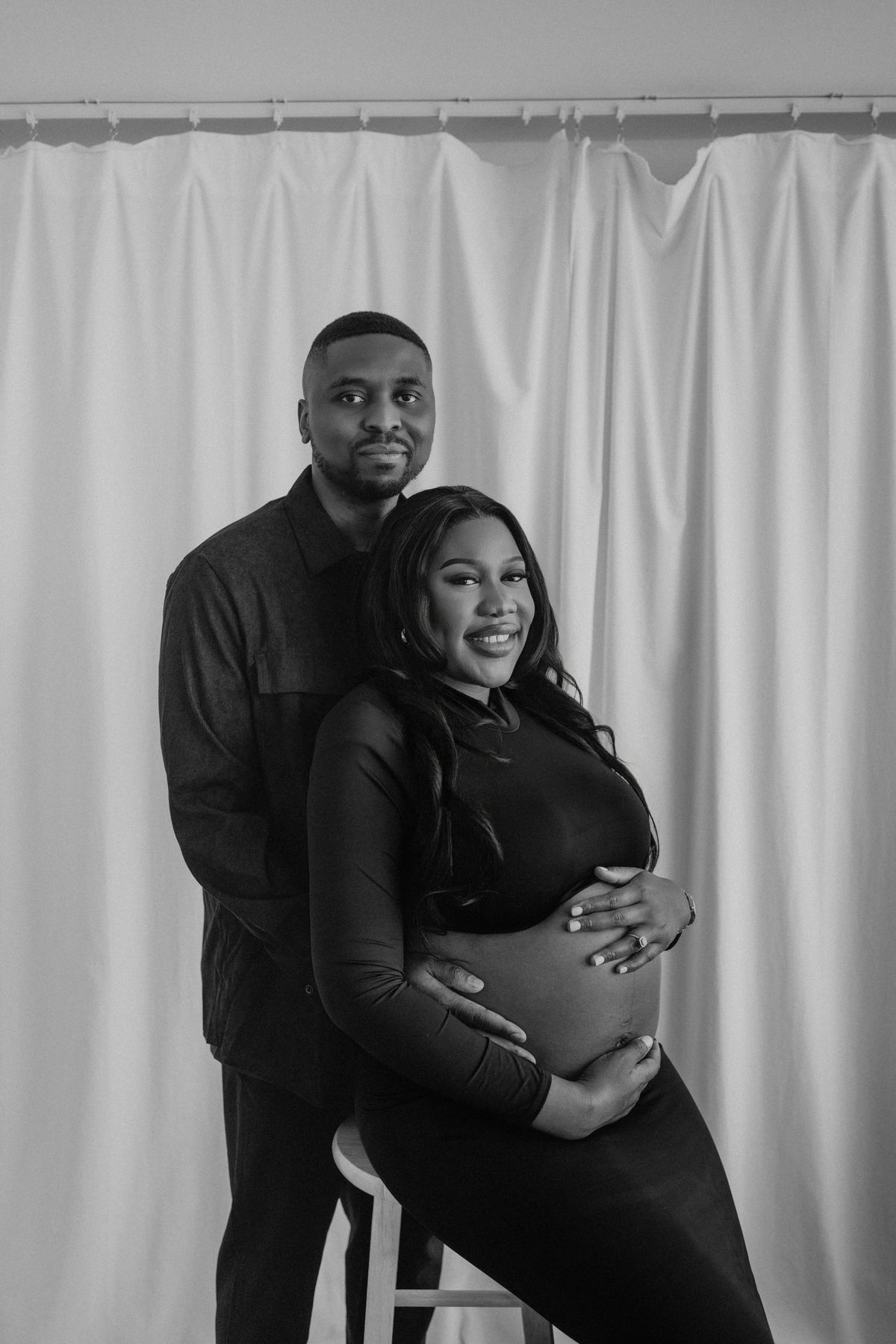 Couple maternity portrait in black and white, Winnipeg studio photography by Ngo Photography